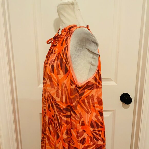Nine West Orange Geo Print Halter Sleeveless Maxi Dress Large - Picture 5 of 13
